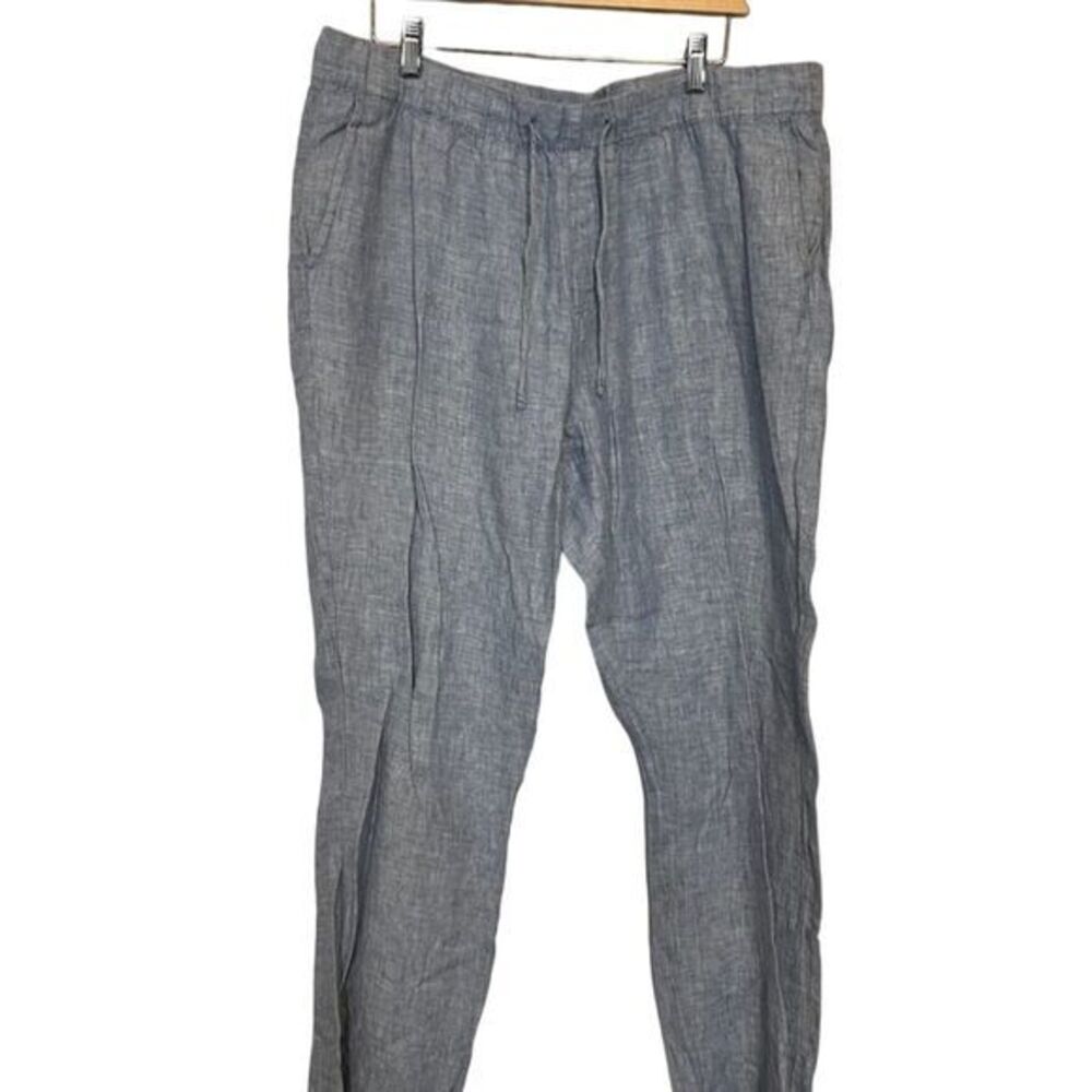Saks Fifth Avenue men’s XL Blue Linen Cropped High-Waist Tapered Pants